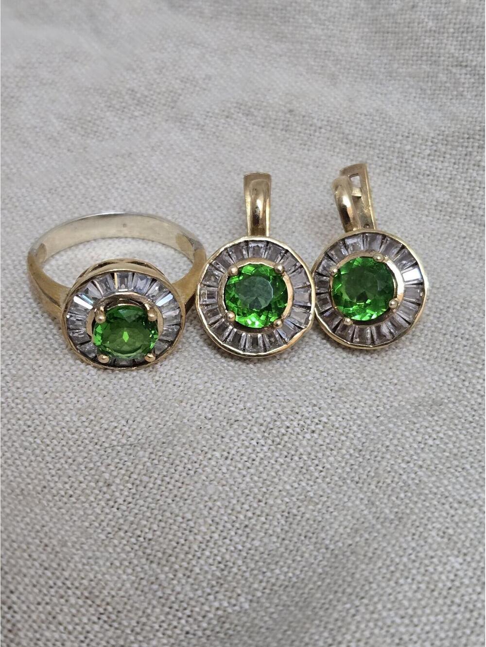 Vintage 925 Silver Green Ballerina Tutu Ring & Leverback Earrings Set
